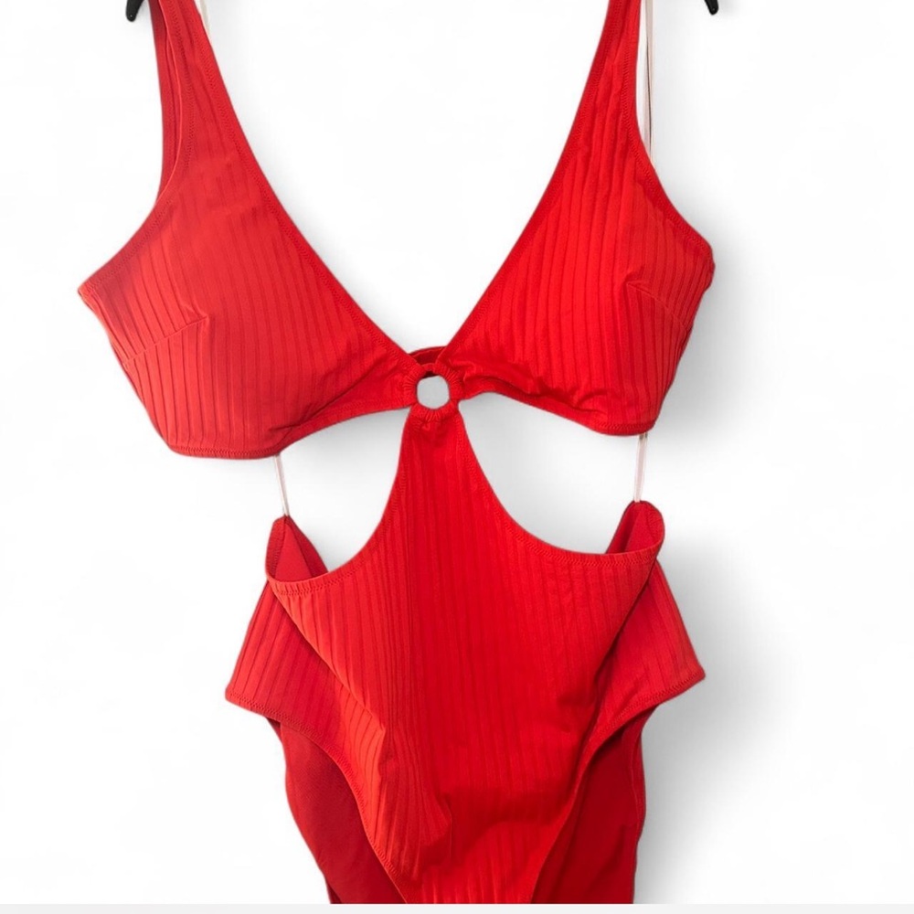 NWT Aerie Red Women's One Piece wide rib cut out Swimsuit - Picture 3 of 7